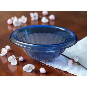 Cobalt Blue Hazel Atlas Rolled Edge Paneled Sides Mixing Bowl 9.5 inch